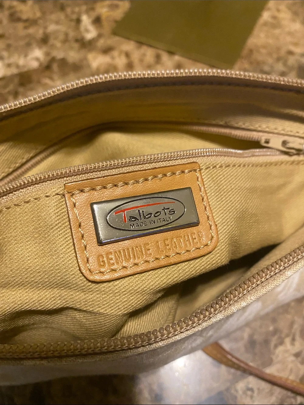 Talbots Cream Jacquard Crossbody with Tan Strap